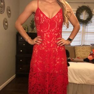 Lulus red lace midi dress